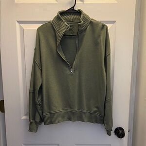 aerie Olive Green Quarter-Zip Turtleneck Sweater
